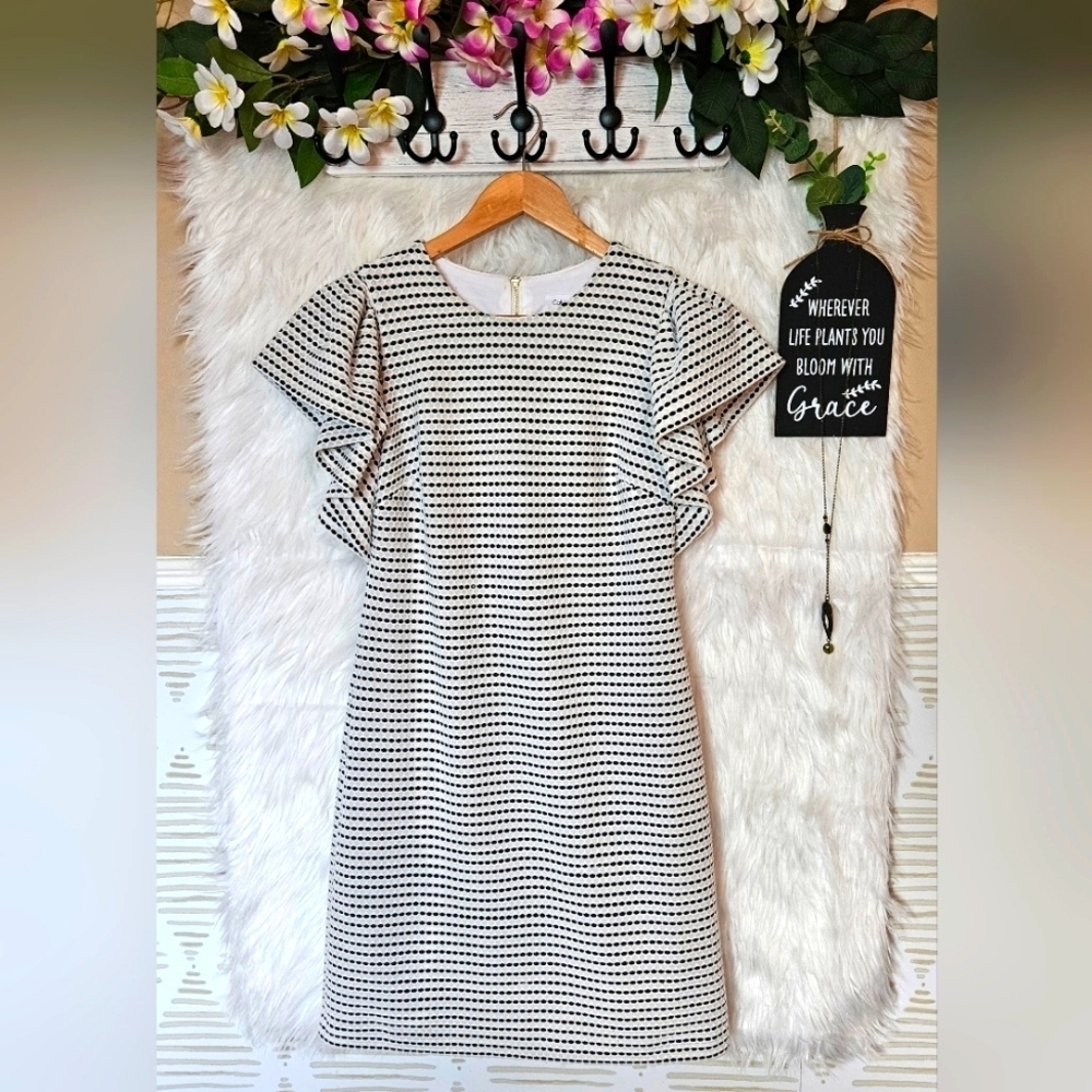Calvin Klein Classic Zip Back Patterned Vintage Midi Dress